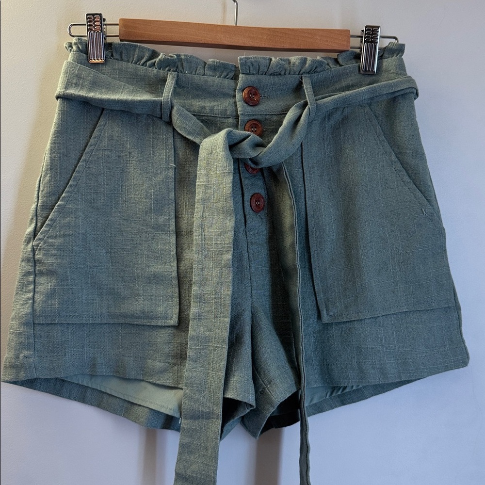 Paper Crane High-Waisted Teal Shorts